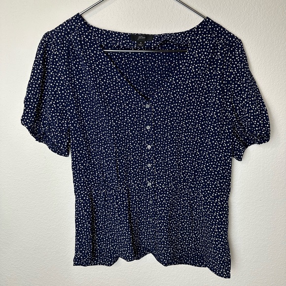 ~EUC~ J. Crew Navy Star Print V-Neck Peplum Blouse - Picture 3 of 8